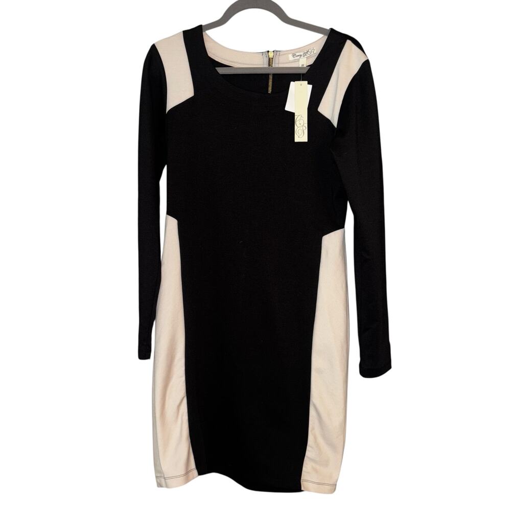 Corey P Color Block Dress NEW Zip Up Back 12 Slimming Design Black & Cream